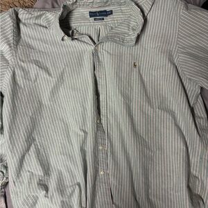 Ralph Lauren Light Green and White Striped Button-Down Shirt